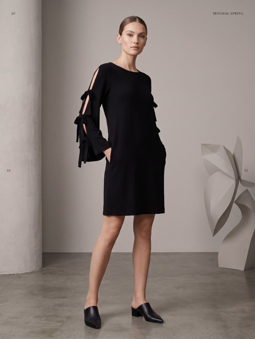 NWT Milly Tied Together Knit Shift Dress M Black Slit Cutout Bow Sleeve $365